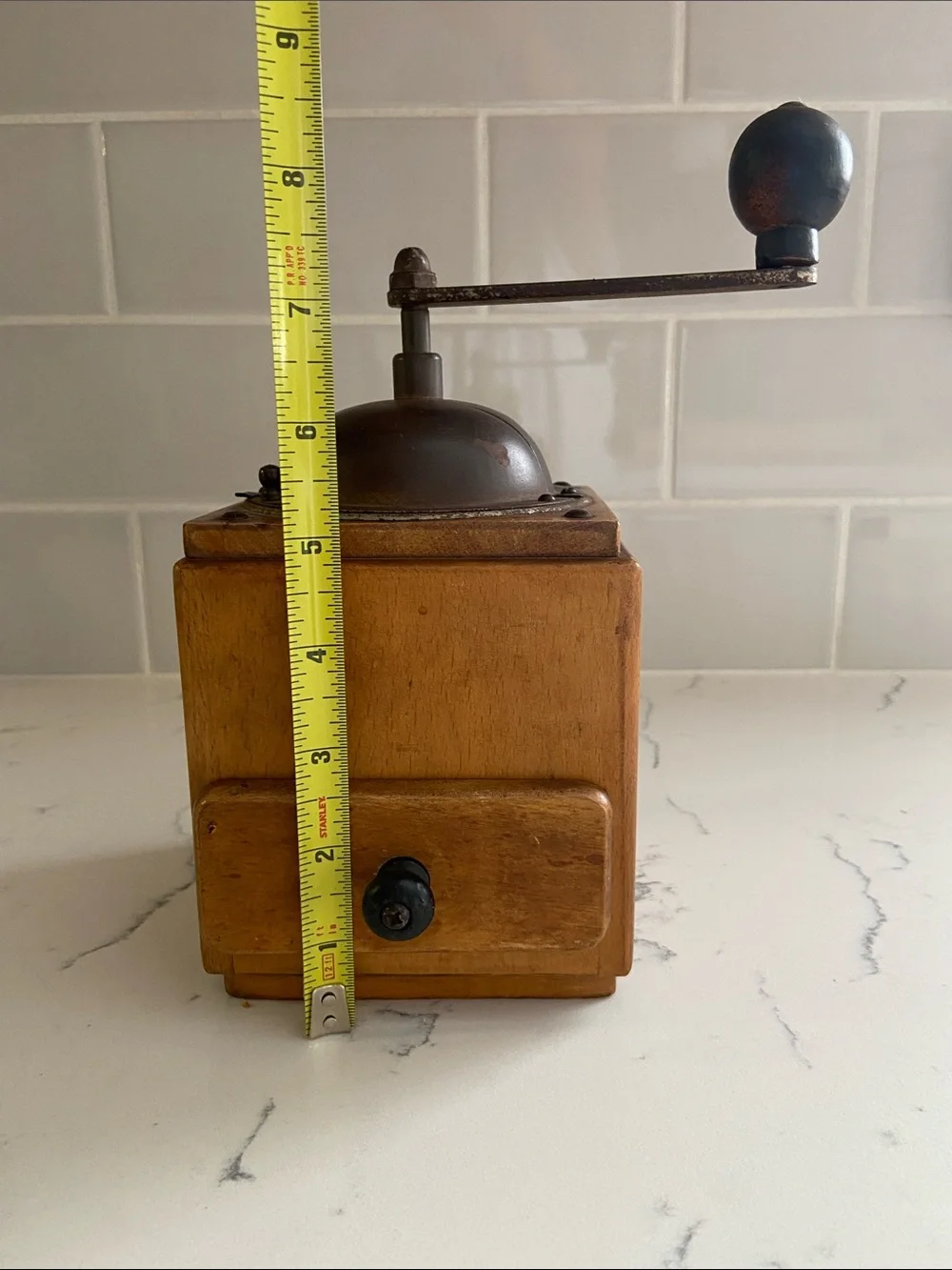 Vintage Antique Wood Hand Crank Coffee Grinder Box Mill